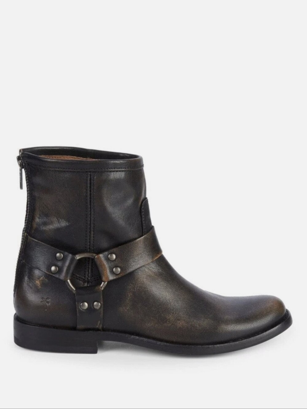 Frye Phillip Harness Boots in Dark Distressed Brown Leather Women's Size 9